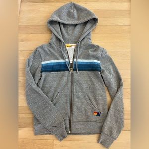 Aviator Nation 5 Stripe Hoodie grey and blue, size XS